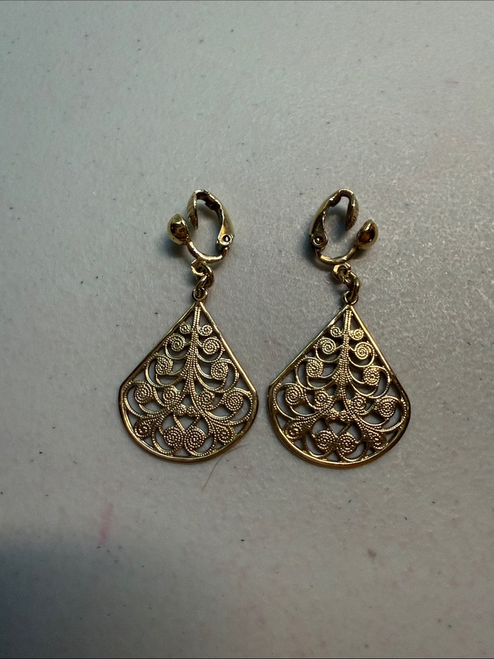 Vintage Goldtone Filigree Teardrop Clip-On Earrings - Women Jewelry